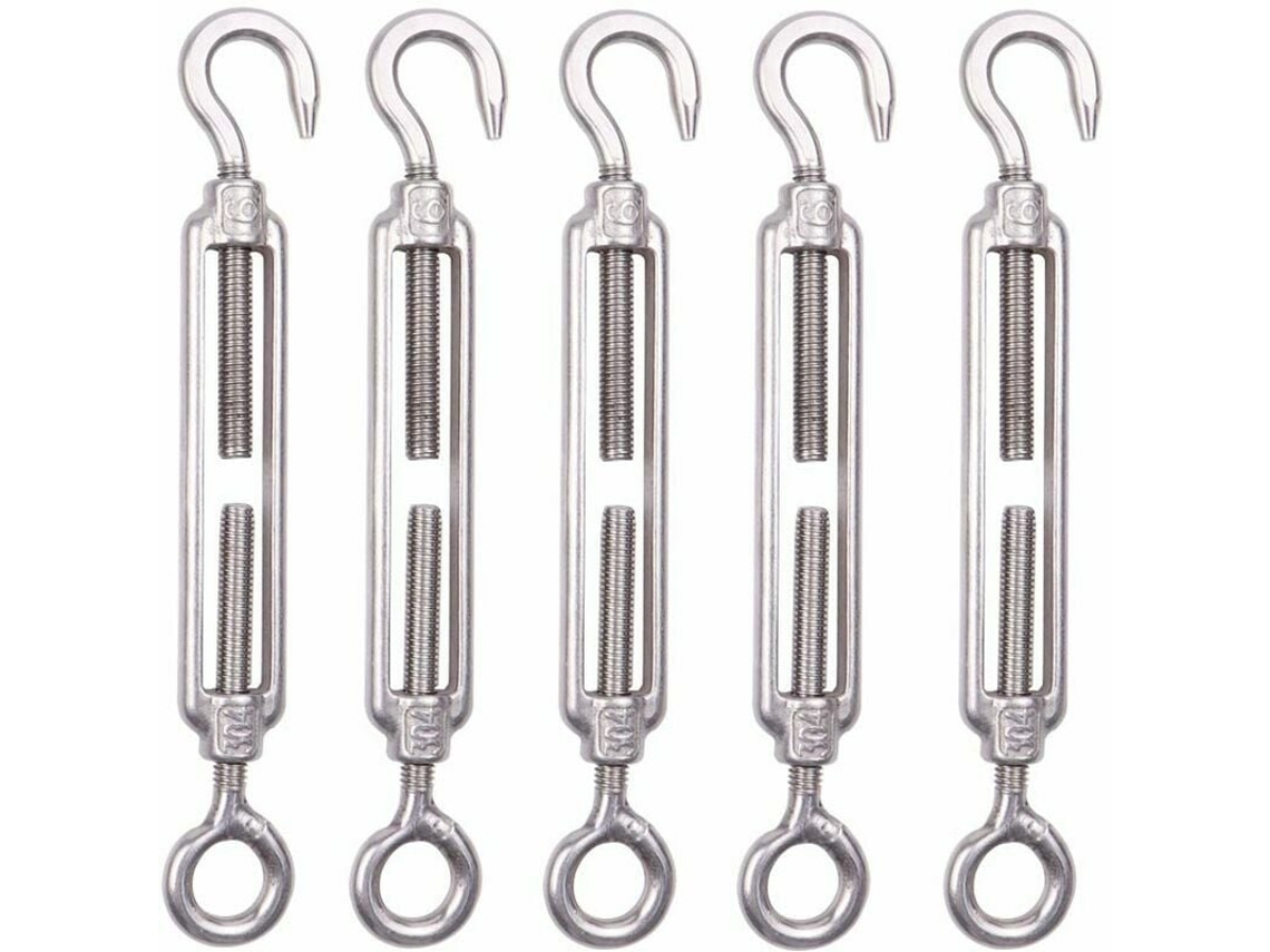 Conjunto De 5 Tensionadores De Cabo Em Aço Inoxidável M6 6mm Para Vedação Ajustável Com Gancho 304 Para Corda Arame Secador Jardim Vedação
