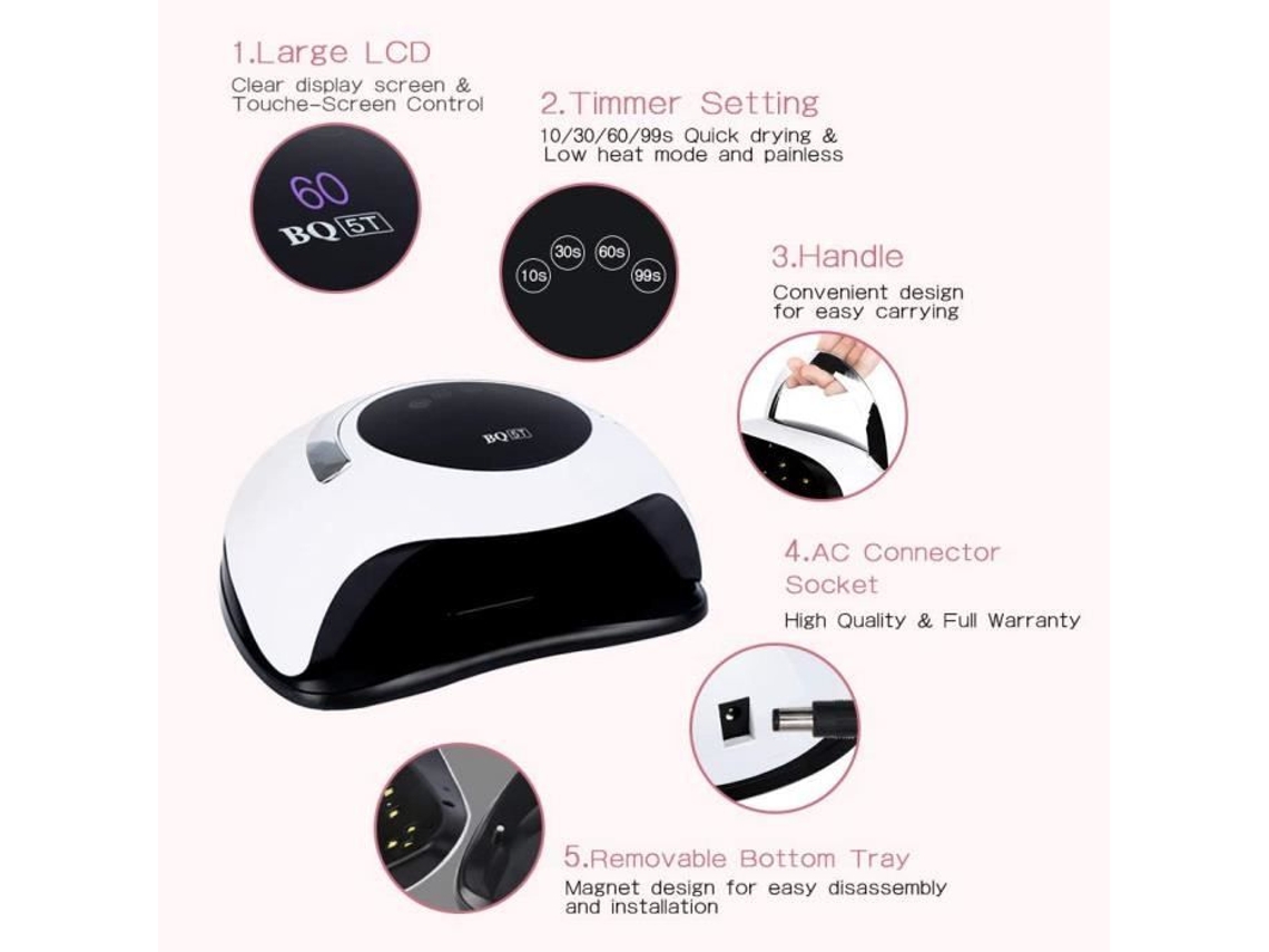 Secador de Unhas com Lâmpada Uv Secador de Unhas Automático Profissional Led Uv de 120 W 4 Temporizadores 10-30-60-99S Tela Lcd Grande Baixo 7