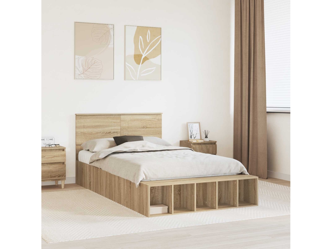 Vidaxl Estrutura da Cama com Prateleira Carvalho Sonoma 120 X 200 Cm
