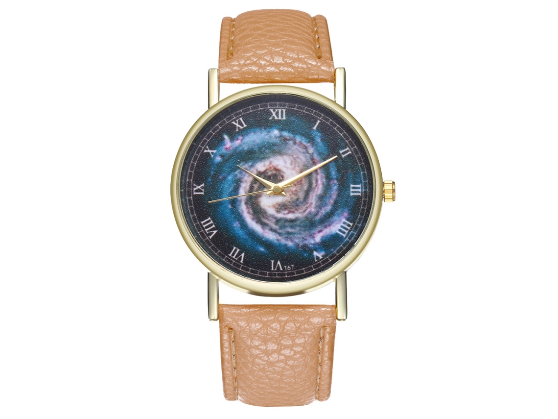 Relógio de quartzo unissex com pulseira de couro PU, mostrador moderno, numerais romanos universais, bege.
