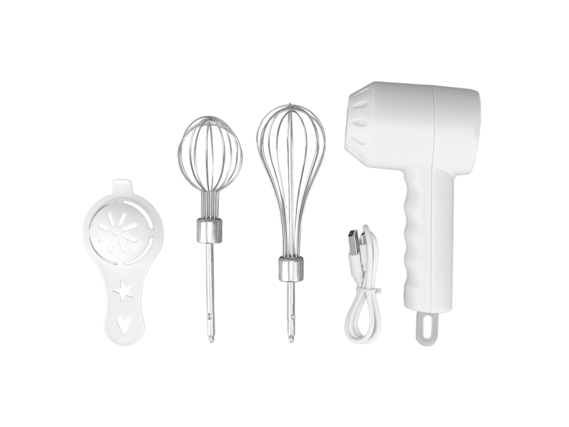 Batedor de Ovos Sem Fio Usb Recarregável com 2 Pás de Mistura Leve para Cozinha Branco S/MARCA