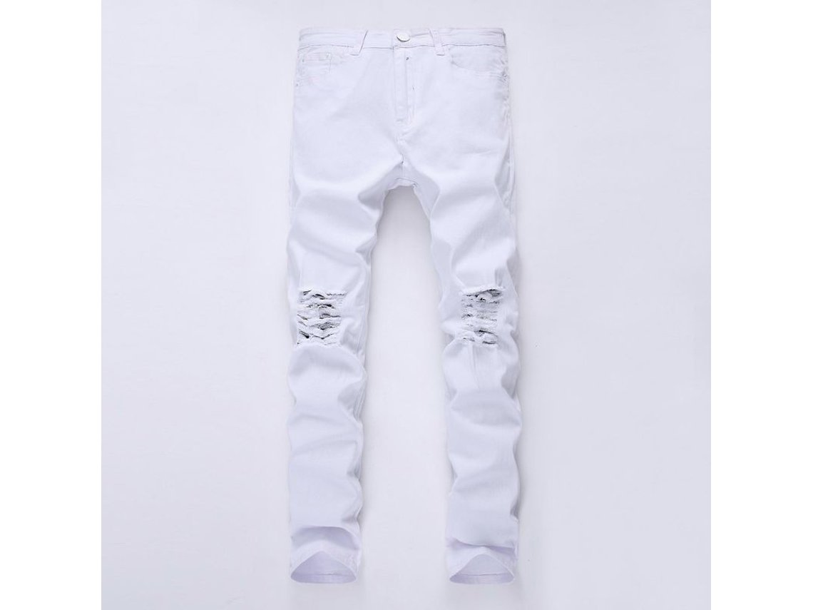 Calças Jeans Qiaoyinee Masculinas Slim De Cinto Médio, Tecido Denim Macio, Estilo Casual De Rua, Tamanho Ankle-length Branco