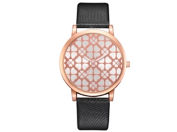 Relógio de Pulso Feminino com Pulseira de Pu e Strass Movimento de Quartzo Preto