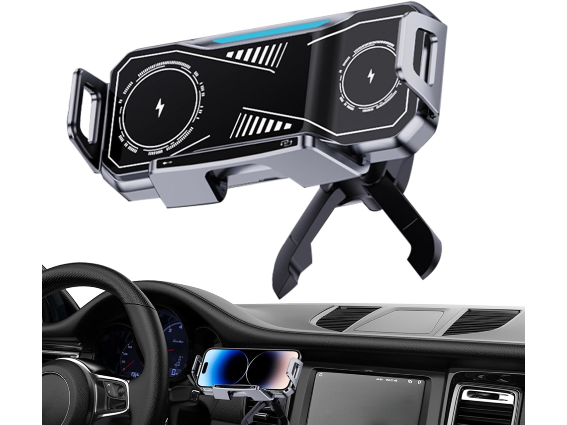 Carregador veicular Semi Fio com suporte retrátil para celular.