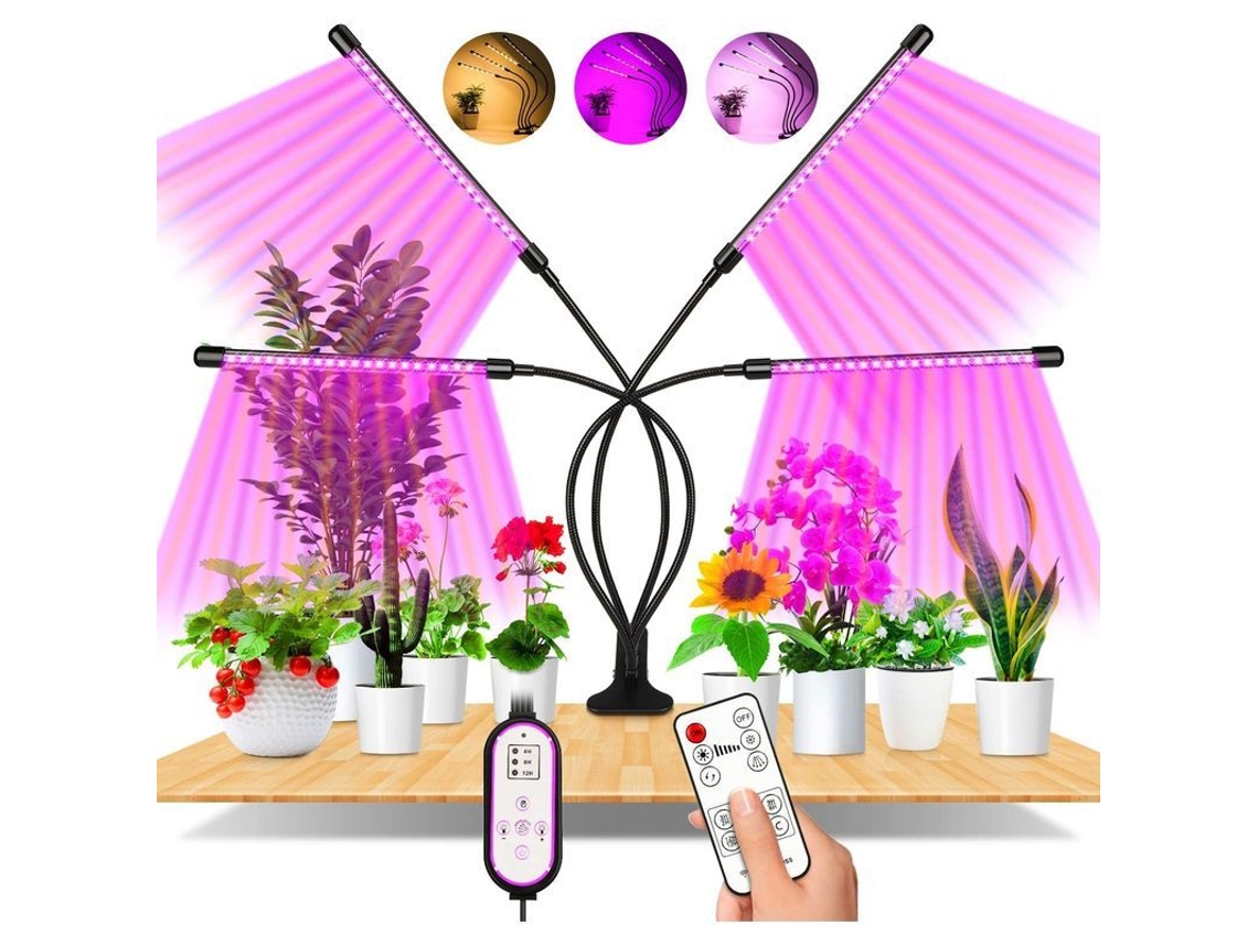 Luz De Crecimiento Para Plantas, 80 Leds Espectro Completo, 4 Cabezas, Temporizador Auto 4h/8h/12h, Clase Energética A+++