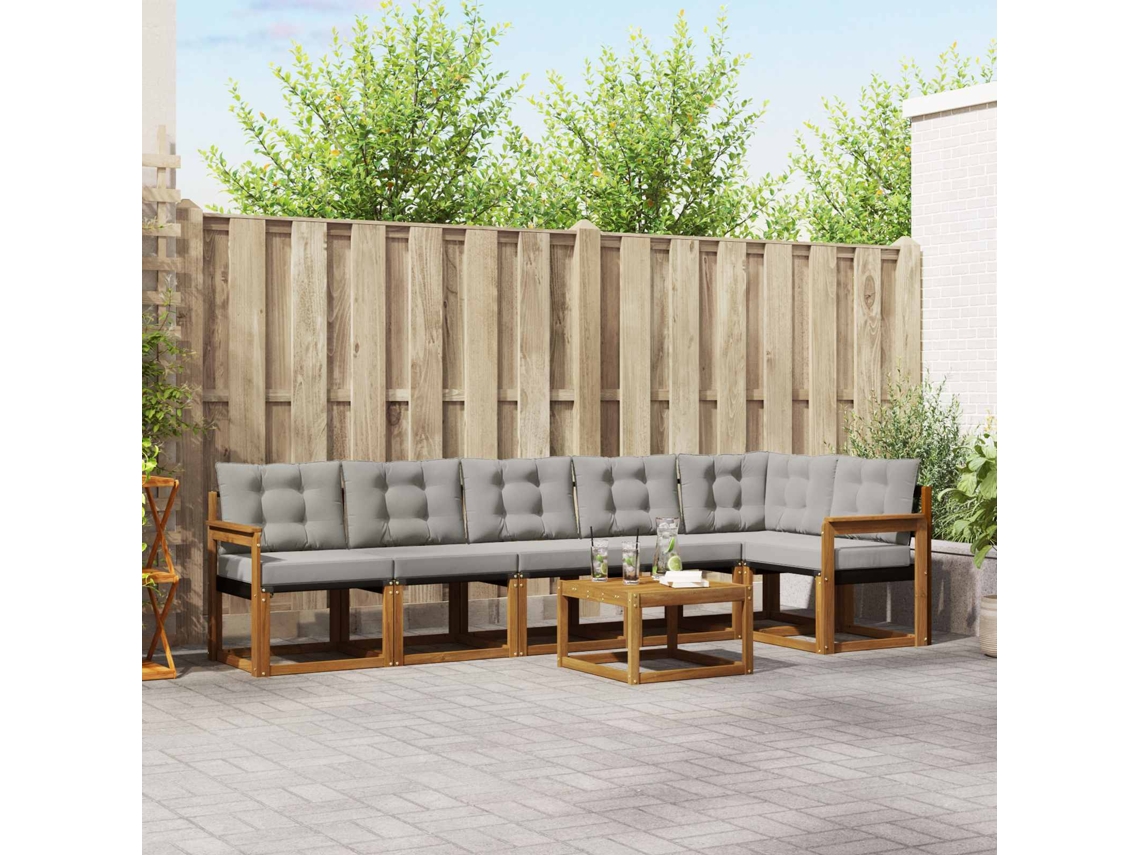 Vidaxl Conjunto De Sofás Para Exterior 7 Unid. Cinza Natural E Claro