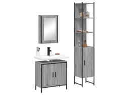 Vidaxl 3 Pcs Conjunto Móveis Casa De Banho Madeira Proc. Cinza Sonoma