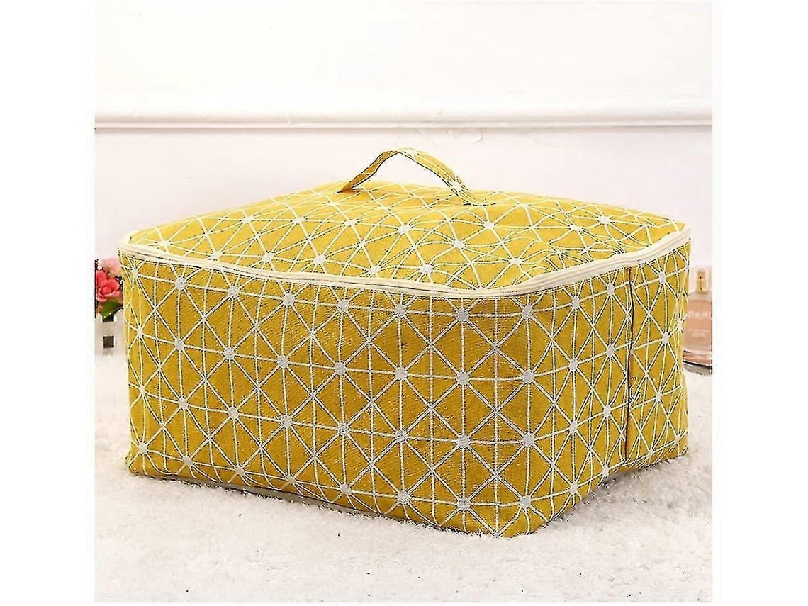 Caixa De Armazenamento Dobrável De Lona Amarela Solução Organizadora Olysi Shop (47 X 40 X 20 Cm)
