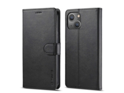 Capa De Couro Com Textura De Bezerro Horizontal Para Iphone 14, Preta