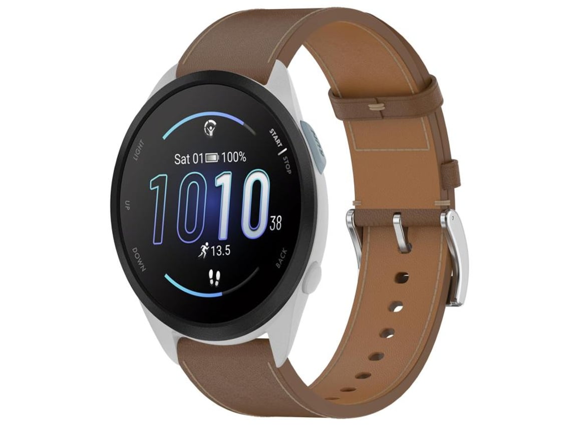 Bracelete Garmin Forerunner 165 Couro Botão de Pressão Marrom XIAOMOYU (20mm)