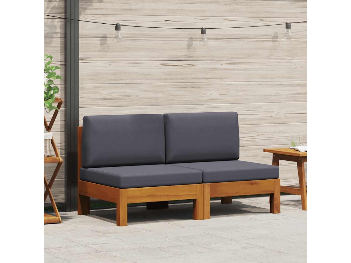 Vidaxl Sofás De Centro 2 Pcs Com Almofadões Cinzento-escuro Acácia