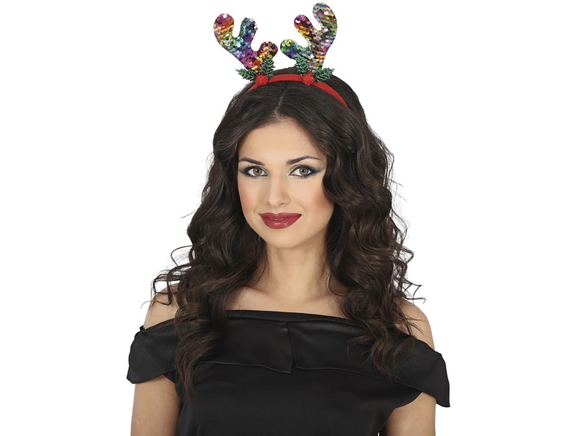 Tiara de rena com lantejoulas multicoloridas