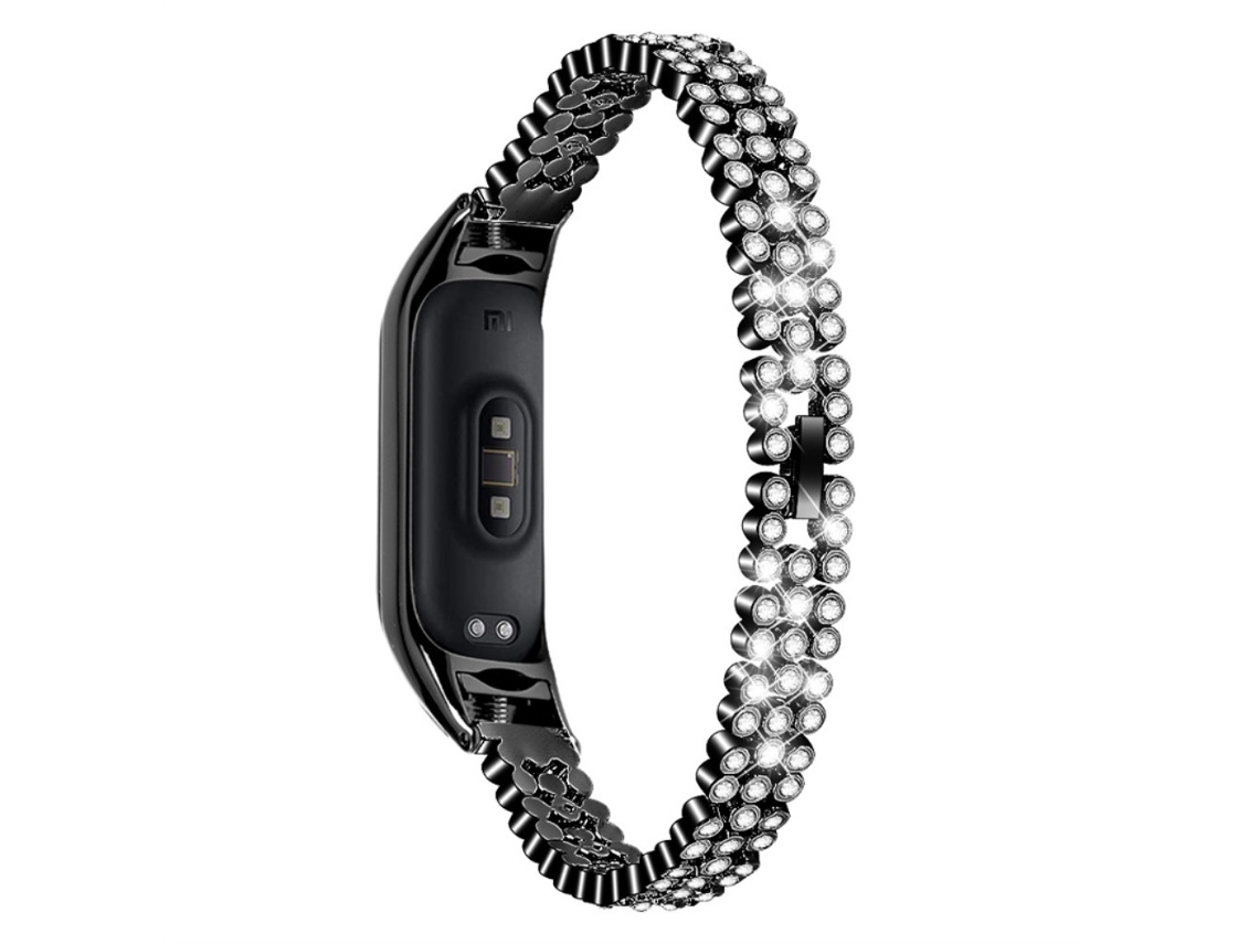 Bracelete de Aço Inoxidável Contas Redondas de Decoração de Strass para Xiaomi Mi Band 7 Preto