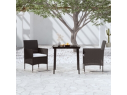 Vidaxl 3 Pcs Conjunto De Jantar Para Jardim Com Almofadões Preto