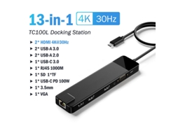 Yizhood Usb C 13 em 1 Gigabit Vga Usb Tipo C Hub 4k30hz Adaptador Usb 3.0 Suporte Hdmi Rj45 Pd100w Preto Docking Station