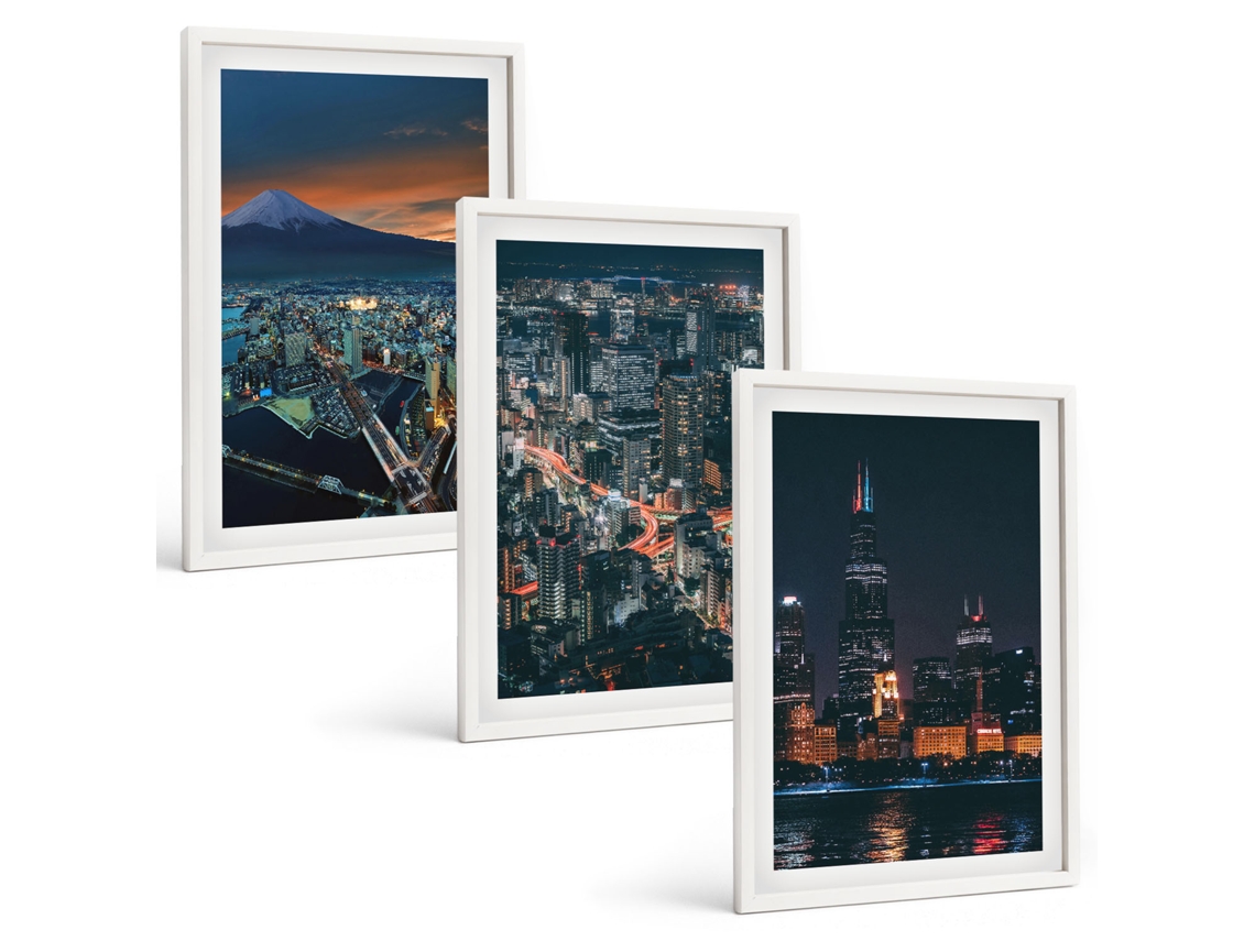 Conjunto De Pinturas Vista Noturna Da Cidade Montanhosa Espelharte (3 Peças 40x60 Cm)