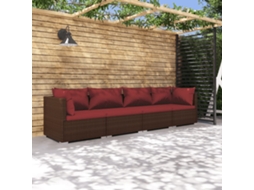 Vidaxl 4 Pcs Conjunto Lounge Jardim C/ Almofadões Vime Pe Castanho