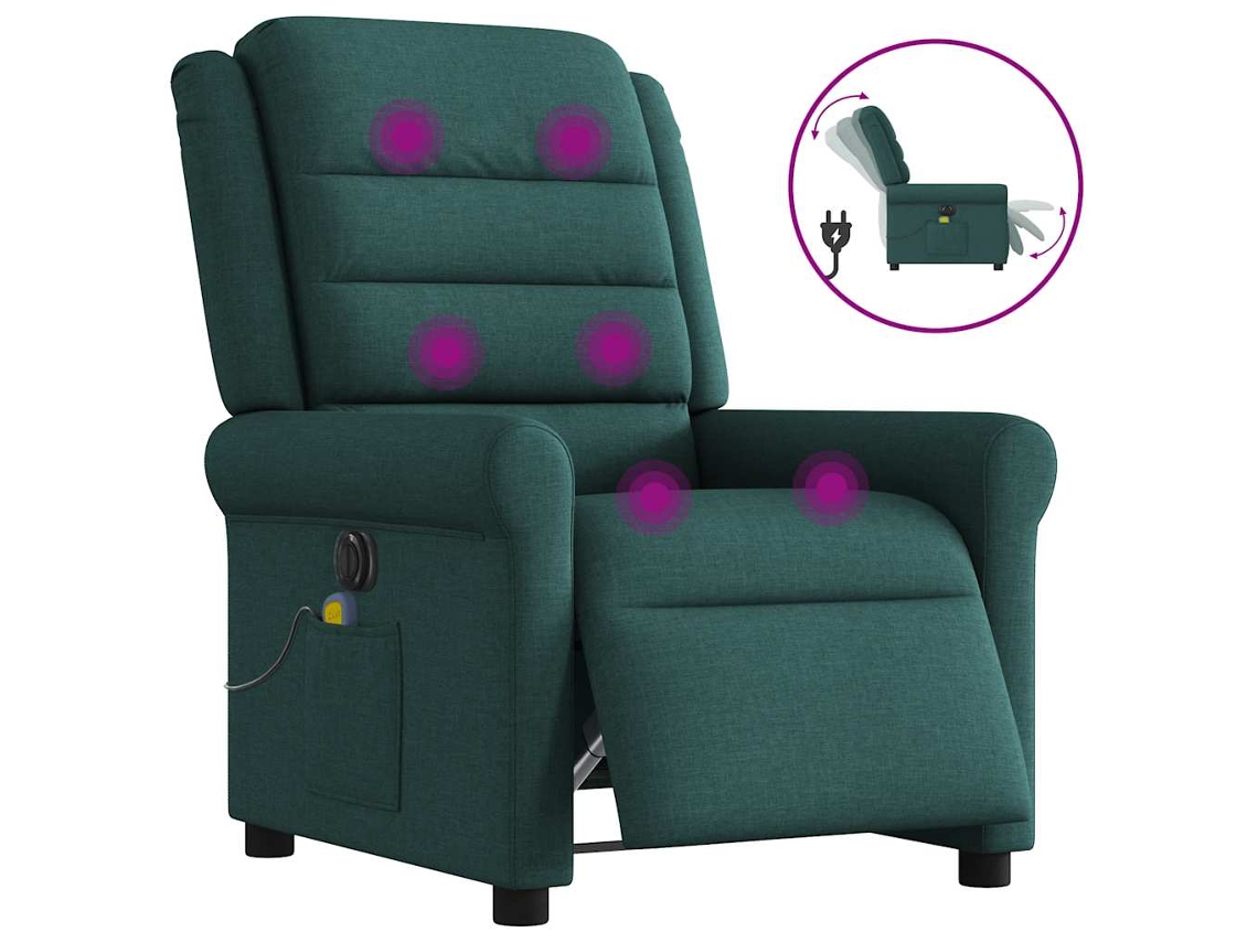 Poltrona reclinável de massagens elétrica tecido verde-escuro