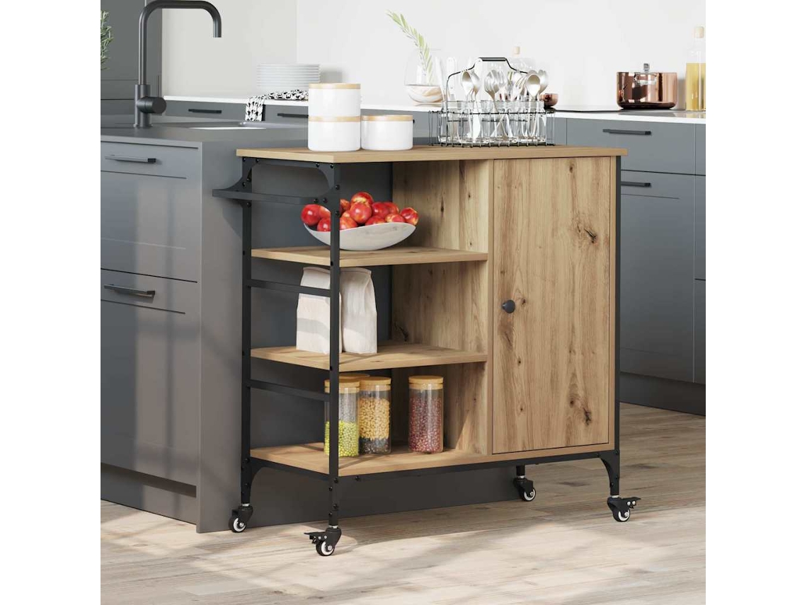 Vidaxl Carrinho De Cozinha Carvalho Artesanal 87,5 X 39 X 84,5 Cm
