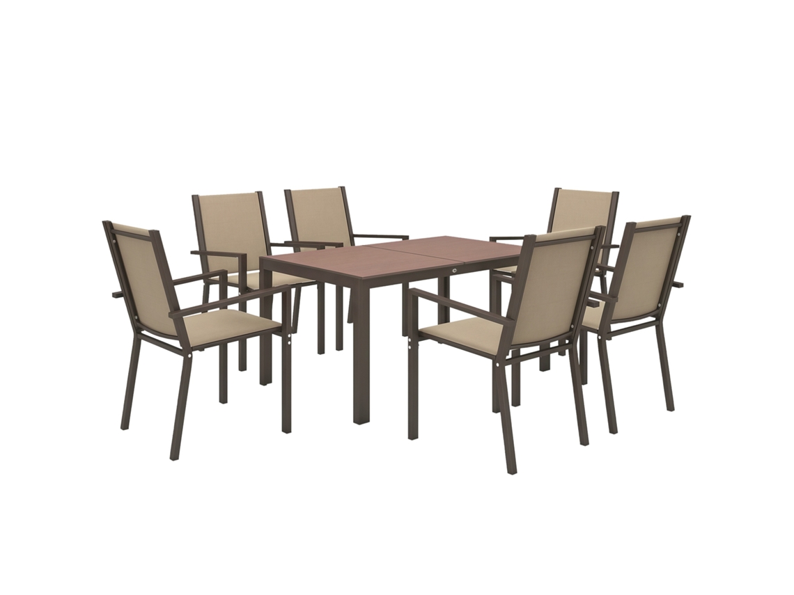 Conjunto De Jardim Pangivo Com Mesa Retangular E 6 Cadeiras Empilháveis Caqui