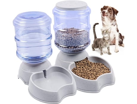 Dispenser Automático de Ração e Água 3.8L Alimentador de Grande Capacidade para Cães e Gatos Cinza GSEDAOX