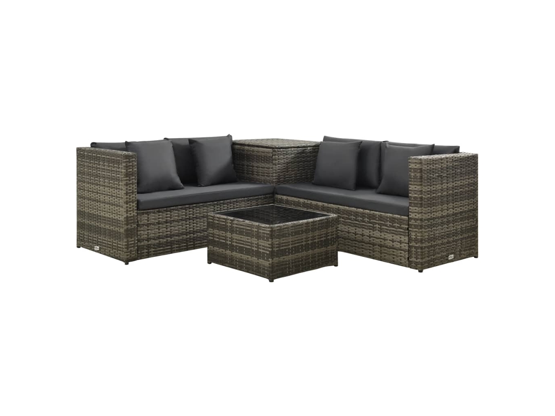 Vidaxl 4 Pcs Conjunto Lounge De Jardim C/ Almofadões Vime Pe Cinzento