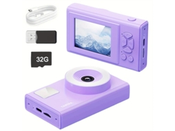 Câmera digital Yizhood HD 1080p, cartão de 32 GB, exposição manual, roxa