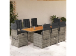 Vidaxl 9 Pcs Conjunto de Jantar P/ Jardim C/ Almofadões Vime Pe Cinza
