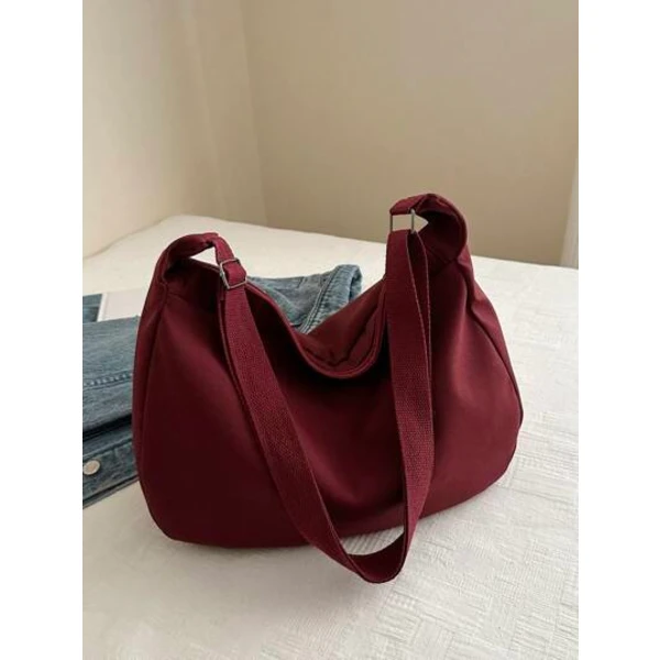 Bolsa Tote AQUAFORGE de moda, grande, com alça ajustável, cor sólida, versátil, bordô