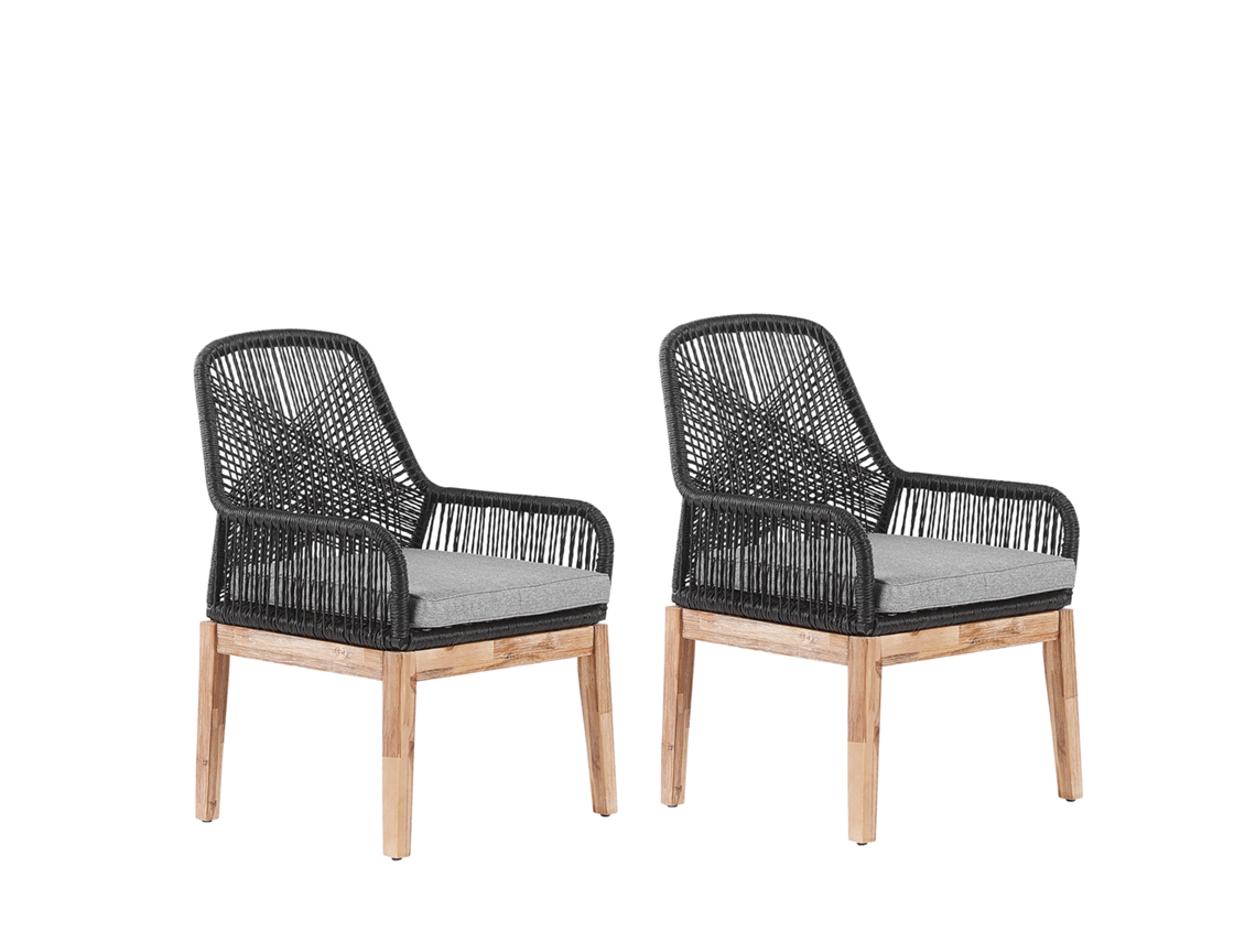Conjunto De 2 Cadeiras Com Almofadas Beliani Olbia De Madeira De Acácia Preto 64x71x89