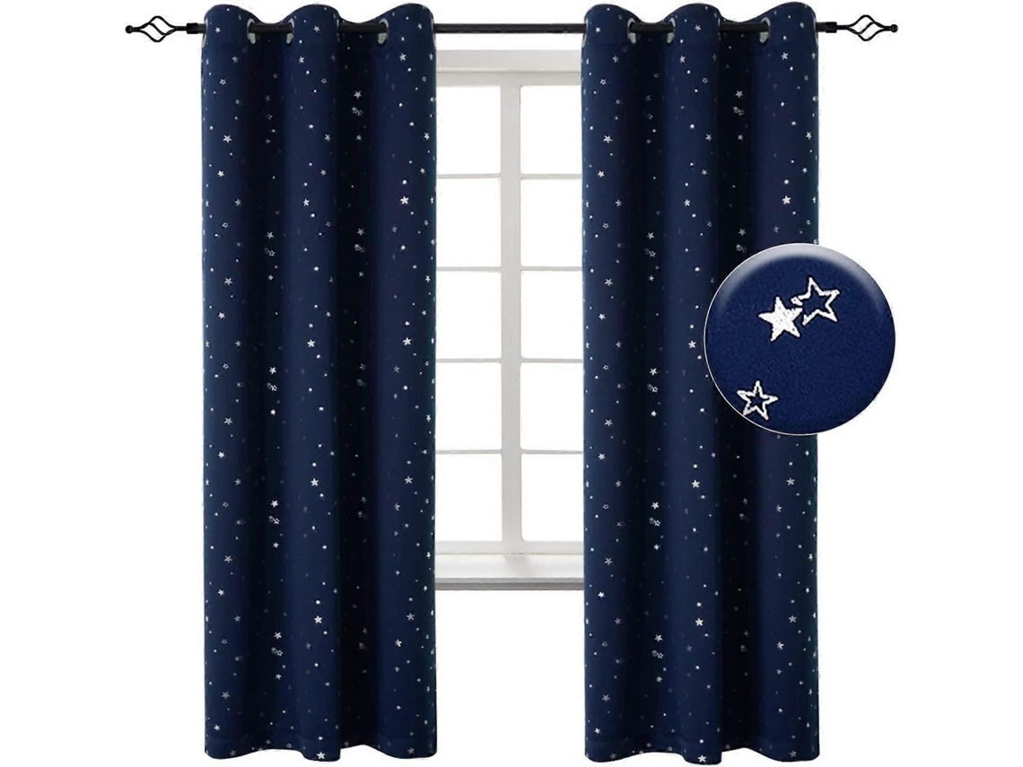 Cortina Blackout Térmica, Para Quarto E Sala, Ilhós, Proteção Uv, Lavável, Conjunto 2 Peças, Azul