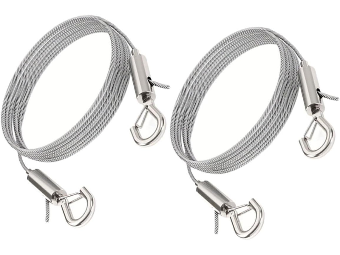 2 unidades de corda para pendurar quadrados em aço inoxidável 304 com ganchos duplos, 2 m de comprimento, resistente à compressão.