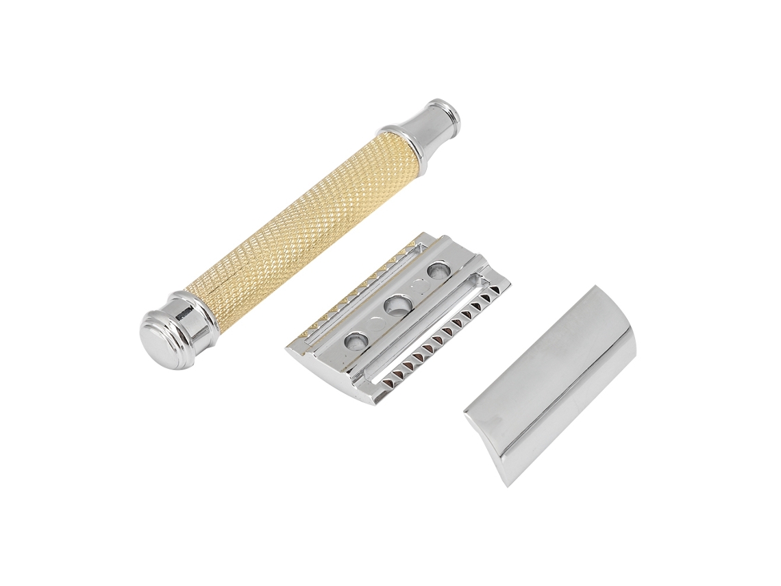 Afeitadora Manual Clássica Com Cabo De Metal E Borda Dupla, Ferramenta De Afeitado Segura, Presente Para Homens (ouro)