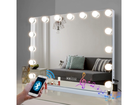 Espelho de Maquiagem Hollywood com Luzes FENCHILIN 15-Led Mesa-Parede 58x46 Cm Bluetooth