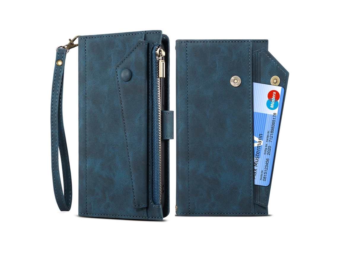 Lurelia Capa Carteira Com Zíper Para Iphone 14, Azul