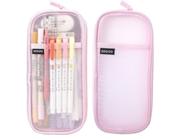 2026rebe estuche de Lápices Transparente Linjou Mesh, Estuche Con Cremallera, Capacidad Grande, Color Rosa
