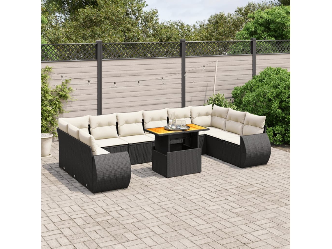 Vidaxl 11 Pcs Conjunto Sofás De Jardim C/ Almofadões Vime Pe Preto