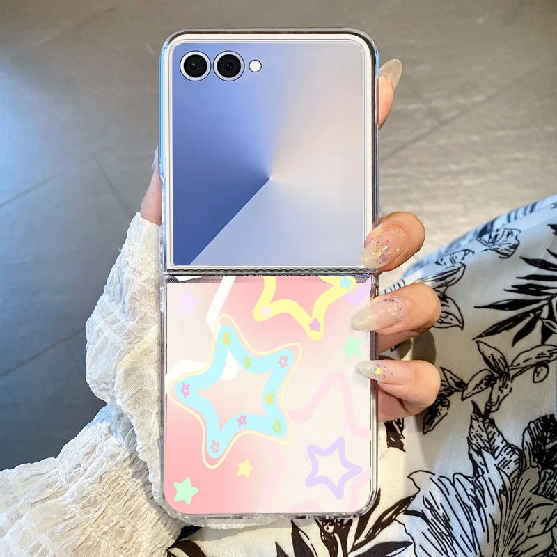 Capa De Celular Dobrável Rígida E Transparente Com Estampa De Estrelas Para Galaxy Z Flip4.