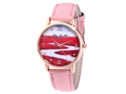 Relógio de pulso Zhoulianfa rosa de quartzo para estudantes com pulseira de couro PU e mostrador redondo.