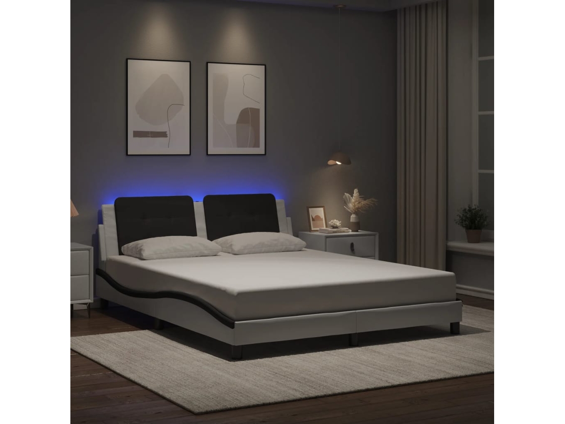 Vidaxl Estrutura De Cama Com Led Sem Colchão Zadar 160x200cm Branco/preto
