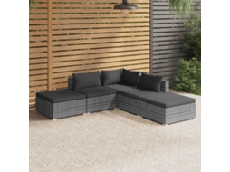 5 Pcs Conjunto Lounge De Jardim C/ Almofadões Vime Pe Cinza Dkd Home Decor