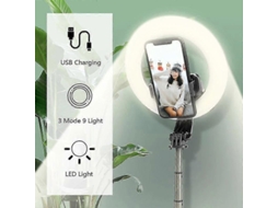 Lurelia Tripé Para Selfie Bluetooth, Com Luz Led, Até 10 M, Para Telemóvel, Em Liga De Alumínio, Preto