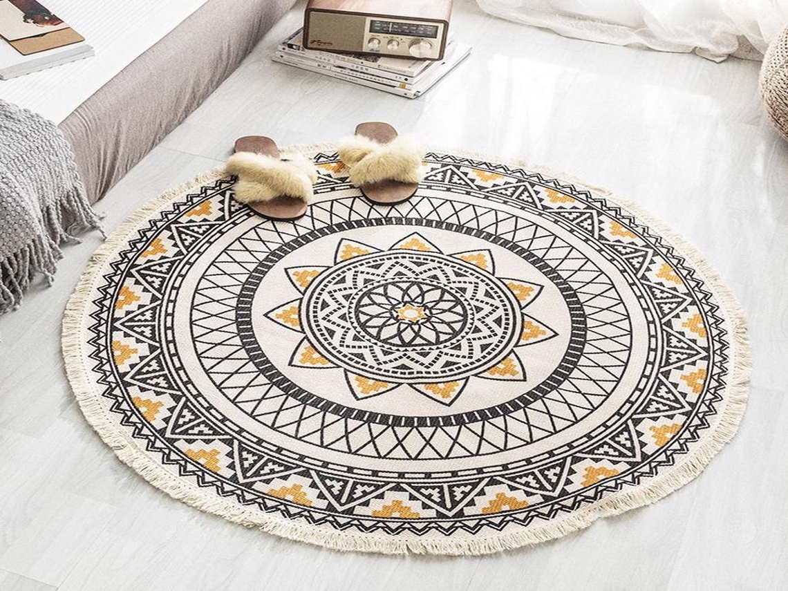 Lurelia Tapete Mandala Redondo Boémio Antiderrapante Lavável Absorvente Ø92 Cm R403