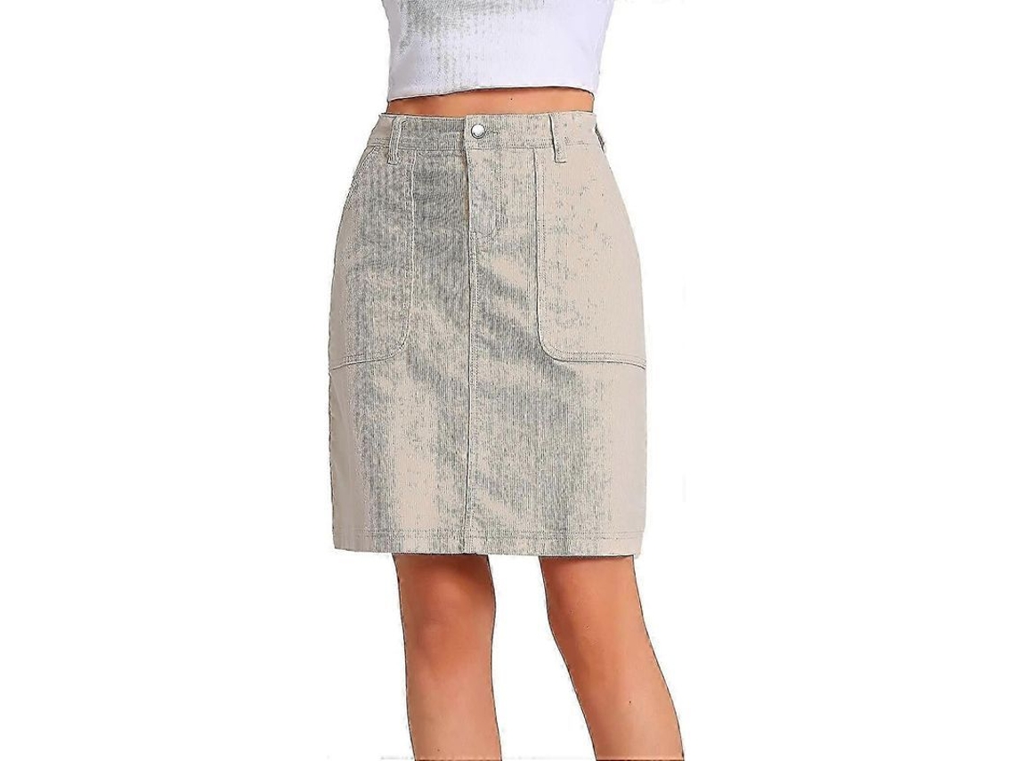 Saia Pencil De Algodão Com 1% Spandex, Fecho Zipper, 5 Bolsos Funcionais, Ideal Para Trabalho Ou Casual Estilo1