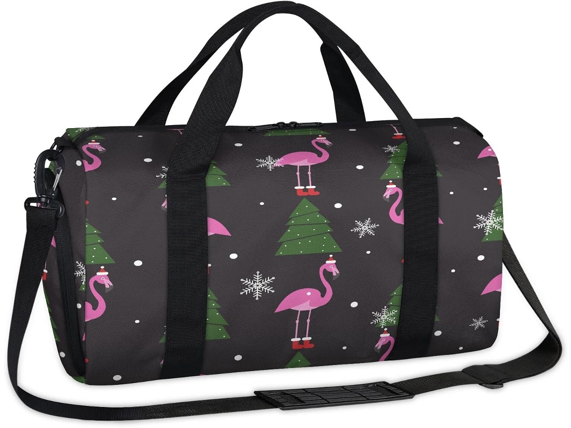 Bolsa Esportiva em Formato de Flamingo Natalino Tecido Poliéste 45x21x5x23cm Estampa Pa Design Du