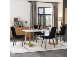 Conjunto De Jantar Retangular 117x68cm Mesa Com 4 Cadeiras De Veludo Preto, Pés Dourados, Moderna