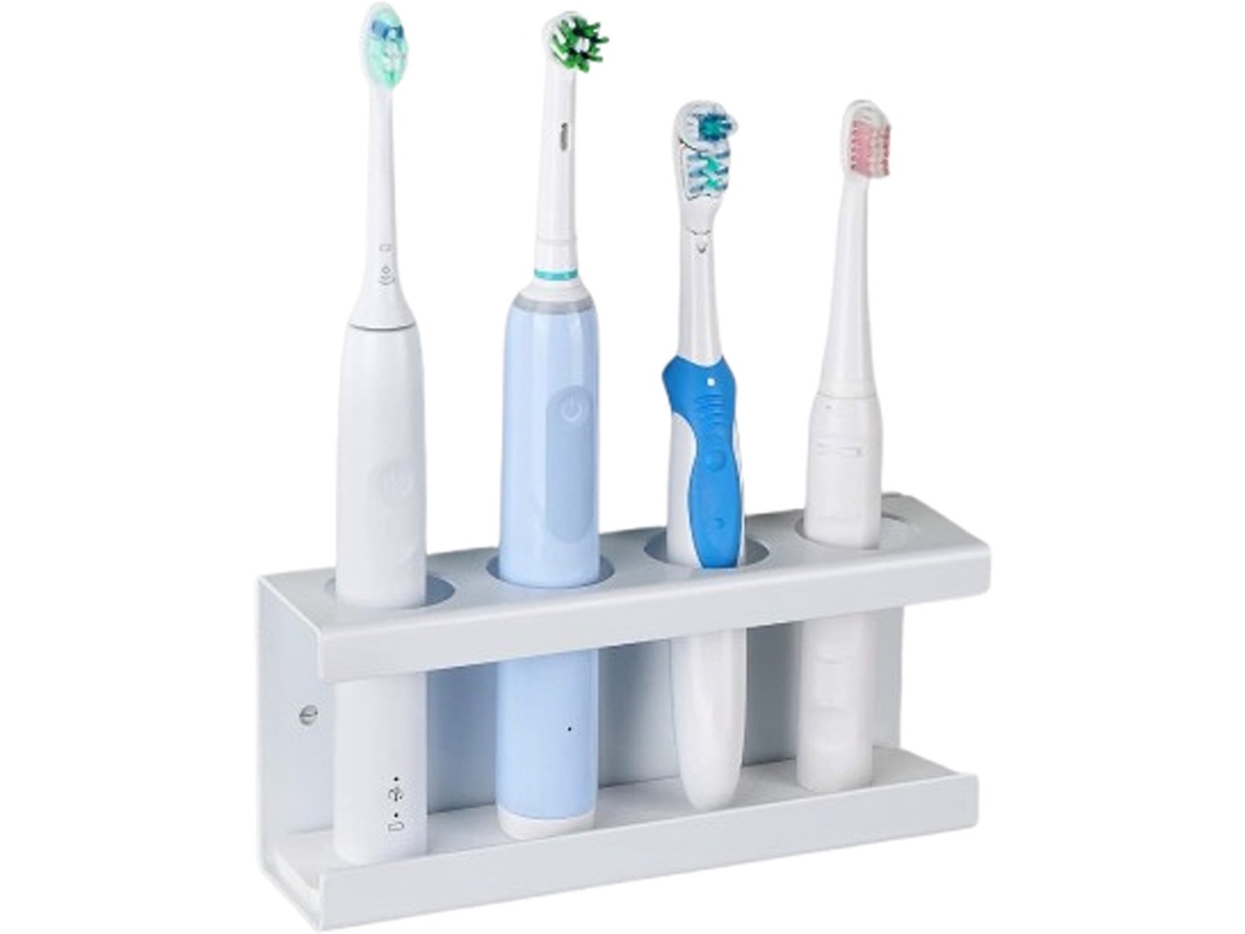Suporte Escova Dentes Elétrica Parede 4 Compartimentos Diatomácea 8 5x5x20cm Branco