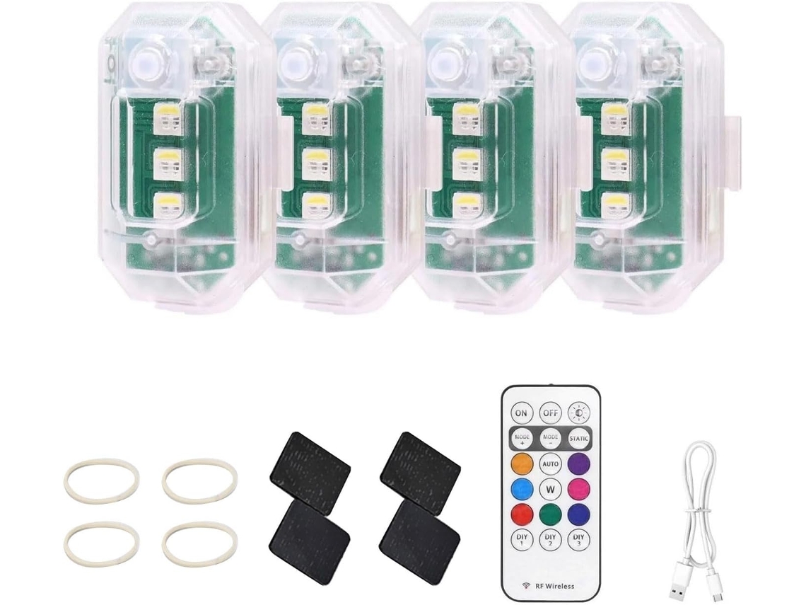 Conjunto De 4 Pequenas Luzes Sinalização Led Moudoauer Para Carro, Motocicleta, Bicicleta E Drone, 8 Cores