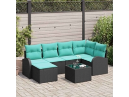 Vidaxl Conjunto De Sofás 7 Unid. Preto E Turquesa Vime Pe