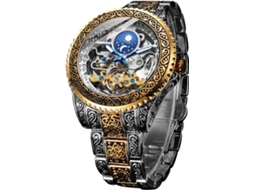 Gusshious Retro Esculpido Auto-vento Tatuagem Mecânica Tourbillon Lua Fase Esqueleto Automático Grande Contador de Pulso Relógios